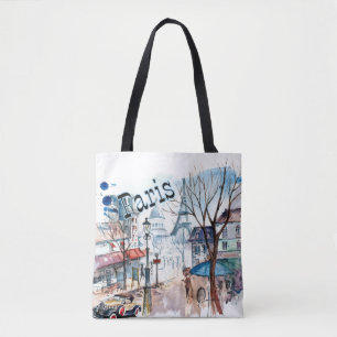 Paris-Straßen-Szenen-Aquarell Tasche