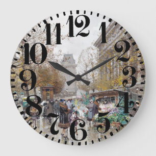 Paris-Straßen-Szenen-Kunst-große Zahl-Wanduhr Große Wanduhr