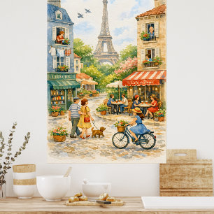 Paris Straßenaquarellplakat, Eiffelturm Wand Poster