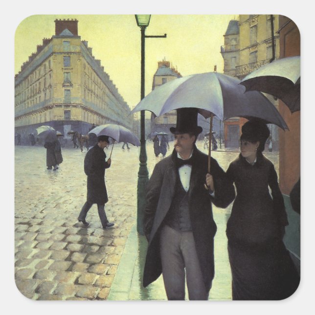 Paris Street Rainy Day by Gustave Caillebotte Quadratischer Aufkleber (Vorderseite)