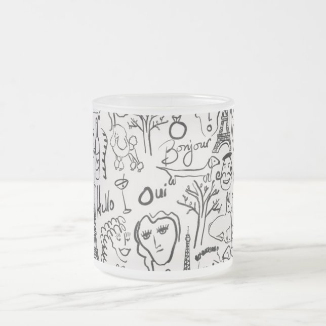 Paris Street Scene Black & White Line Zeichnend Ta Mattglastasse (Mittel)