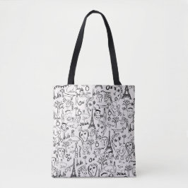 Paris Street Scene Black & White Line Zeichnend Tasche