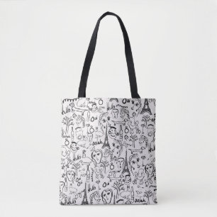 Paris Street Scene Black & White Line Zeichnend Tasche