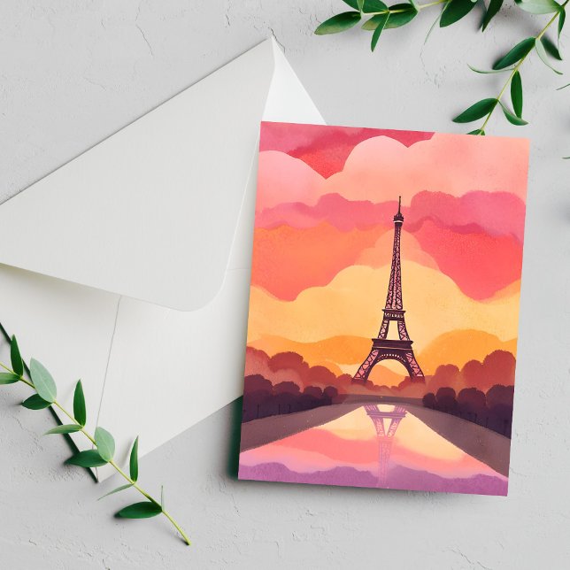 Paris Sunset | Eiffel Tower France Watercolor Card (Von Creator hochgeladen)