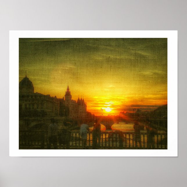 Paris Sunset Seine Bridge France Poster (Vorne)