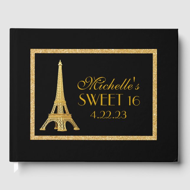 Paris Sweet 16 Gold Glitzer Custom Guest Book Gästebuch (Vorderseite)