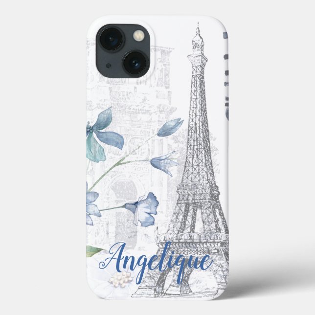 Paris Szene und Blumen Custom Case-Mate iPhone Hülle (Rückseite)