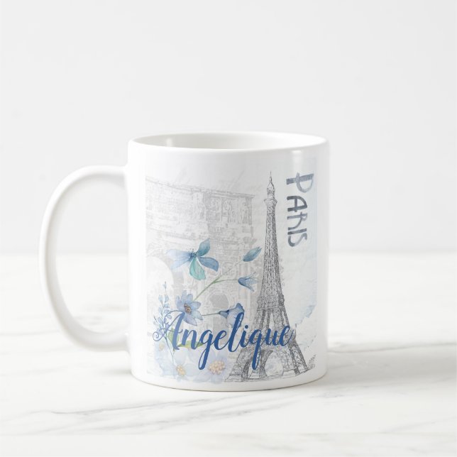 Paris Szene und Blumen Custom Kaffeetasse (Links)
