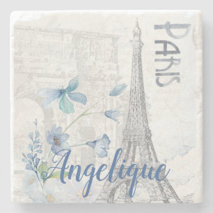 Paris Szene und Blumen Custom Steinuntersetzer