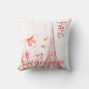 Paris Szene und Rosa Blume Custom Kissen
