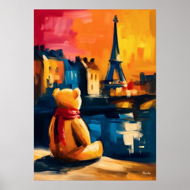 Paris Teddy Fauvist Eiffel Tower Sunset Print Poster (Vorne)