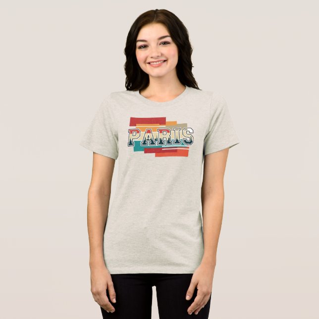 Paris Text mit Skyline Tri-Blend Shirt (Vorderseite voll)