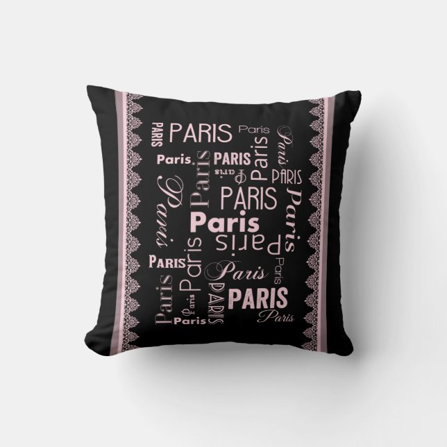 Paris - Thema Schwarz und Rosa Kissen (Vorderseite)