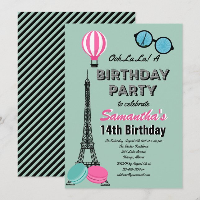 Paris Thématique Bonne Invitation Anniversaire (Devant / Derrière)