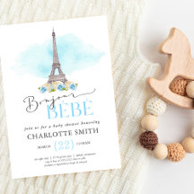 Paris Thème Bonjour Bébé Baby shower Invitation