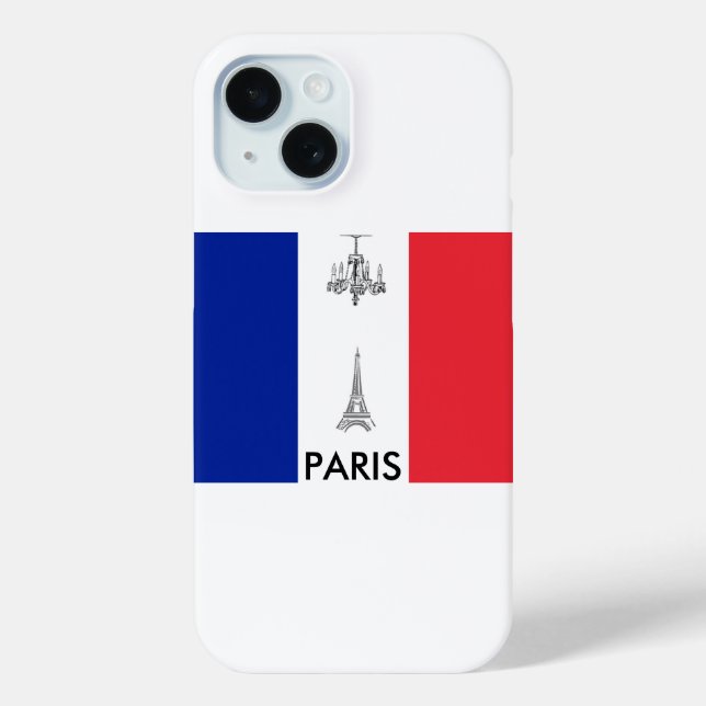 Paris Theme Französische Flagge iPhone 15 Hülle (Rückseite)