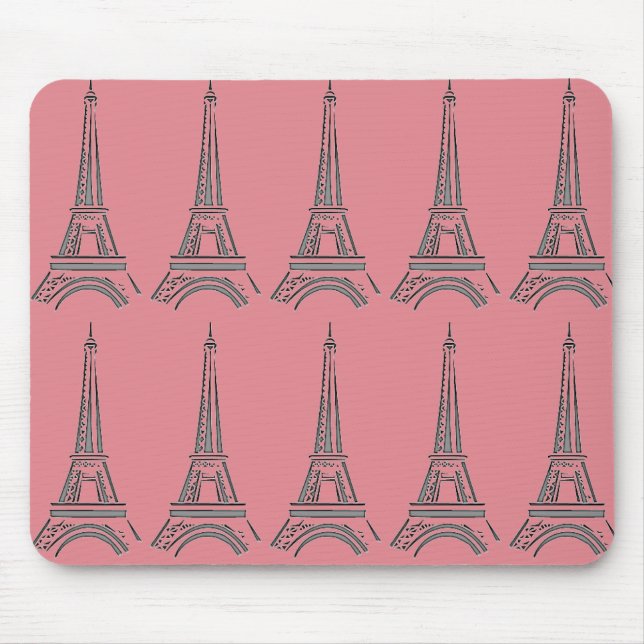 Paris Theme Pink Französisch Eiffel Tower Mouse Pa Mousepad (Vorne)
