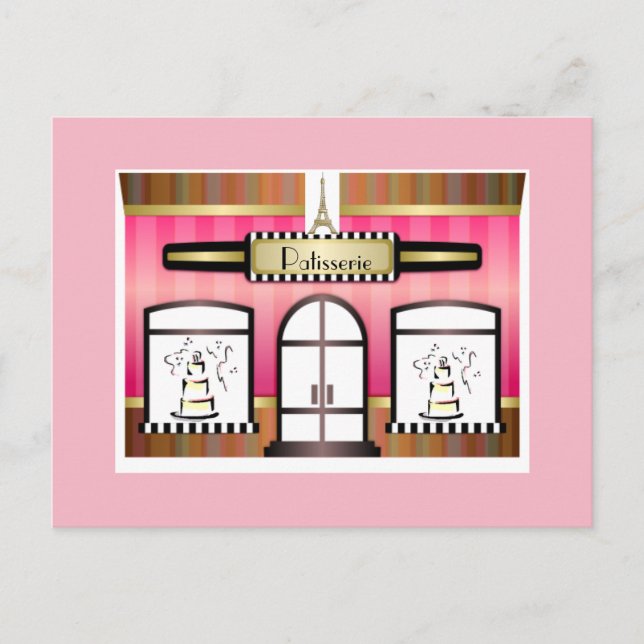 Paris Theme Pink Patisserie Postcard Postkarte (Vorderseite)