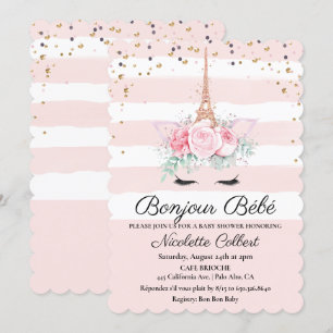 Paris Thème Unicorn Floral Baby shower Invitation