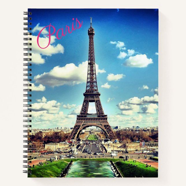 Paris Themed Eiffel Tower Spiral Notebook Notizbuch (Vorderseite)