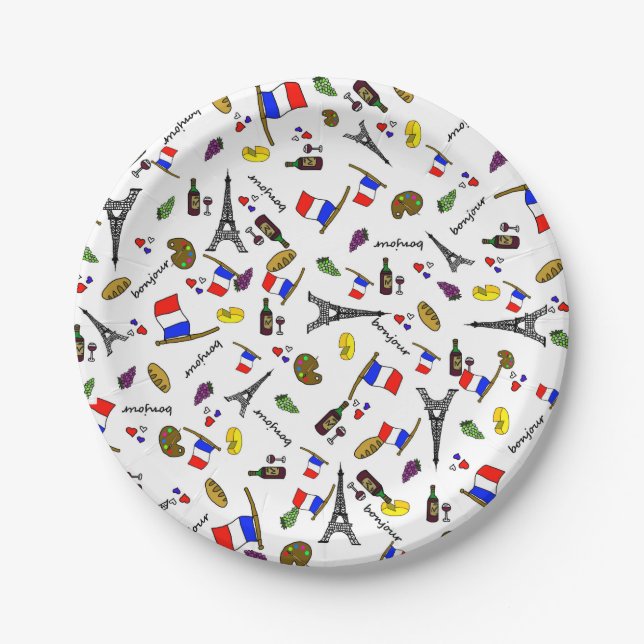 Paris Themed French Cartoon Paper Party Teller (Vorderseite)