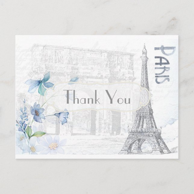 Paris Themed Vielen Dank Postkarte (Vorderseite)
