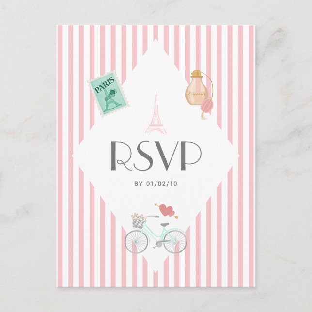 Paris Themed Wedding RSVP Einladungspostkarte (Vorderseite)