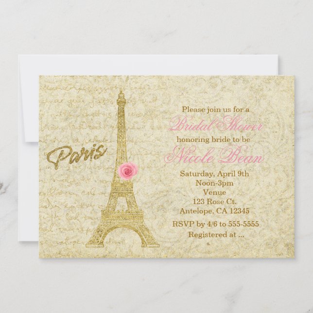Paris Tour Eiffel Gold & Pink Invitations Élégante (Devant)