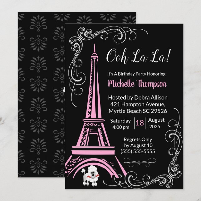 Paris Tour Eiffel Invitations d'anniversaire (Devant / Derrière)