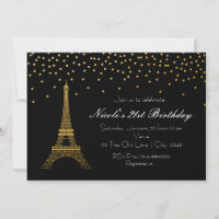 Paris Tour Eiffel Invitations de Black & Gold Part