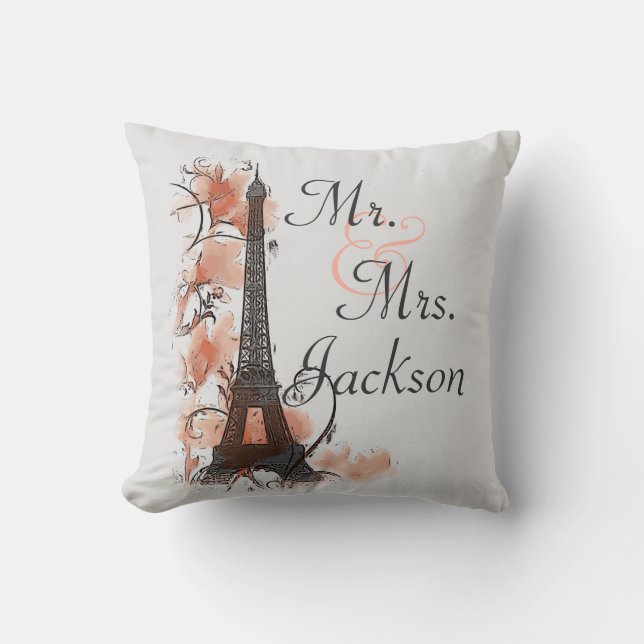 Paris Tour Eiffel M. Mme coussin de mariage person (Recto)