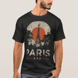 Paris Tower Vintag Red Circle City Silhouette T-Shirt