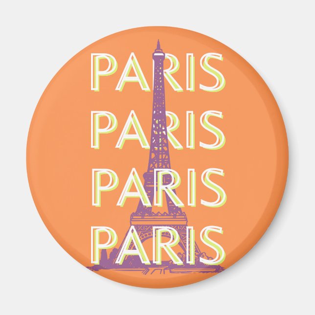 Paris, Travel Art, Retro Travel Art, Orange Magnet (Vorne)