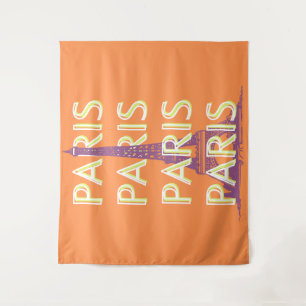 Paris, Travel Art, Retro Travel Art, Orange Wandteppich