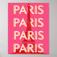 Paris, Travel Art, Retro Travel Art, Rosa