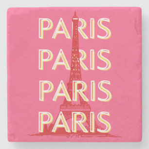 Paris, Travel Art, Retro Travel Art, Rosa Steinuntersetzer