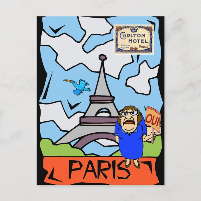 Paris Travel Cartoon Postkarte (Vorderseite)