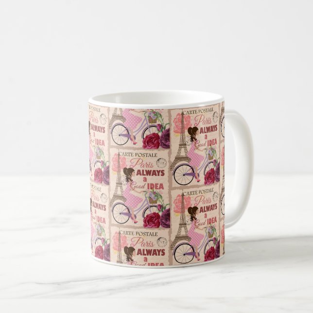 Paris Travel Postcard Poster Design Kaffeetasse (VorderseiteRechts)