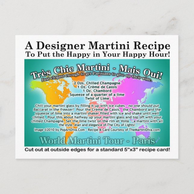 Paris, Tres Chic World Tour Martini Rezept Karte (Vorderseite)