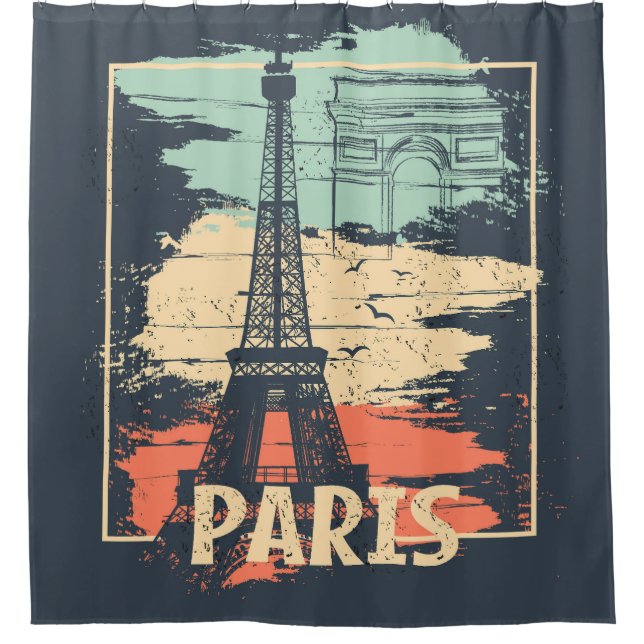 Paris Typografie: abstraktes Eiffelposter. Duschvorhang (Vorderseite)