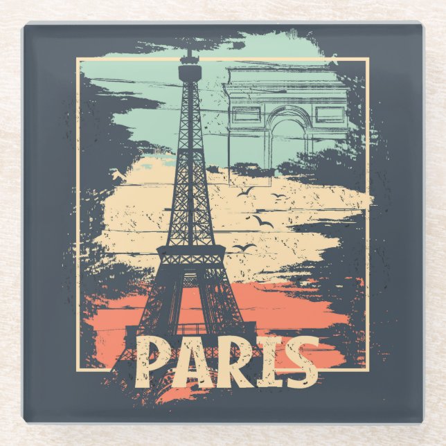 Paris Typografie: abstraktes Eiffelposter. Glasuntersetzer (Vorderseite)