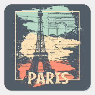 Paris Typografie: abstraktes Eiffelposter. Quadratischer Aufkleber