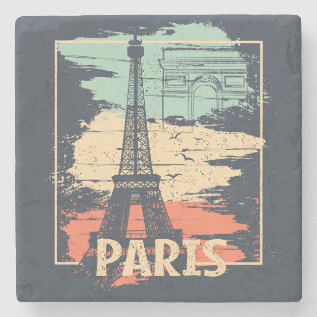Paris Typografie: abstraktes Eiffelposter. Steinuntersetzer (Vorderseite)
