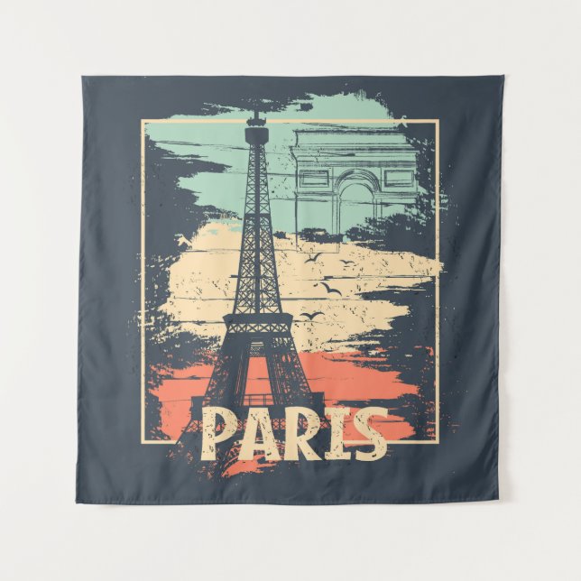 Paris Typografie: abstraktes Eiffelposter. Wandteppich (Vorderseite)