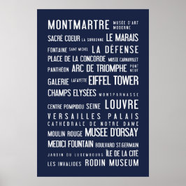 Paris Typografisches Poster, blau Poster