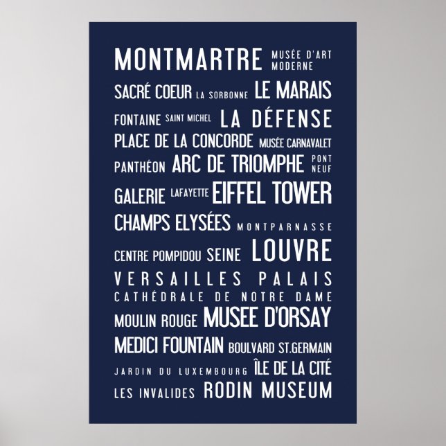 Paris Typografisches Poster, blau Poster (Vorne)