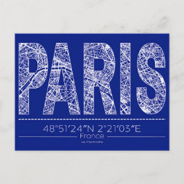 Paris Typography Map Postcard Modern Travel Design Postkarte