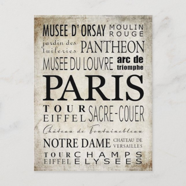 Paris Typography - Subway Style Postkarte (Vorderseite)