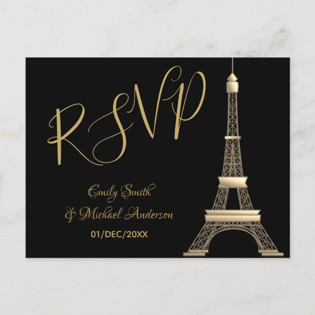 PARIS UAWG Black Gold - Elegantes Design Einladungspostkarte (Vorderseite)