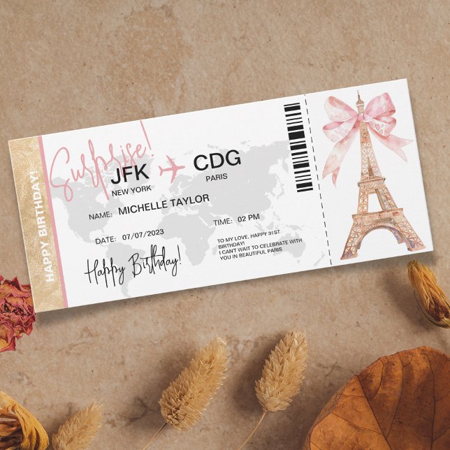 Paris Überraschung Geburtstag Boarding Ticket Einladung (Von Creator hochgeladen)